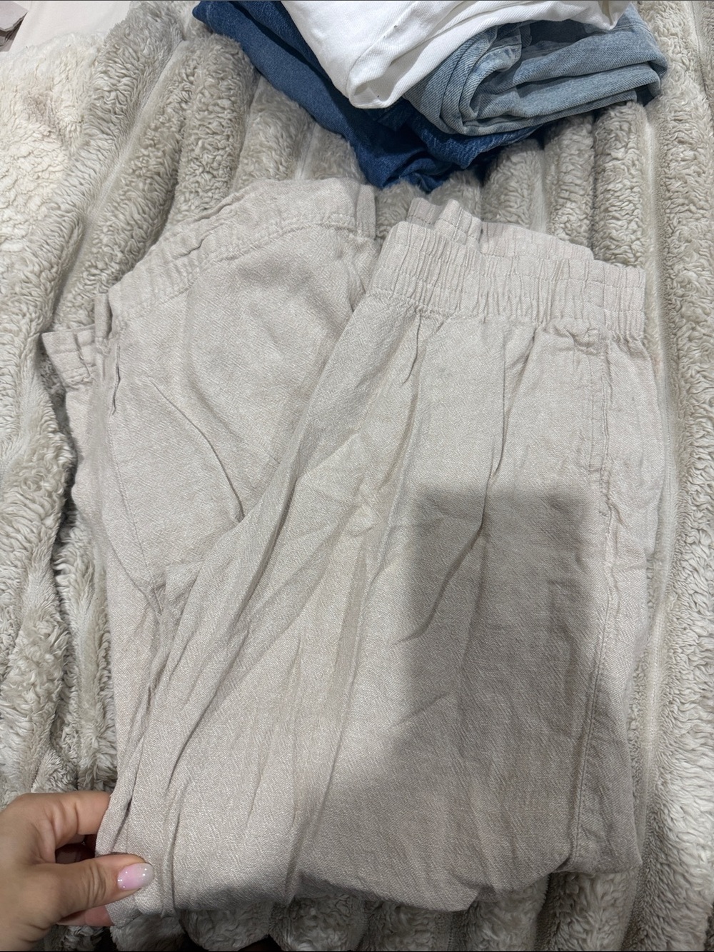 Old Navy Beige Elastic Waist Linen-Blend Pants